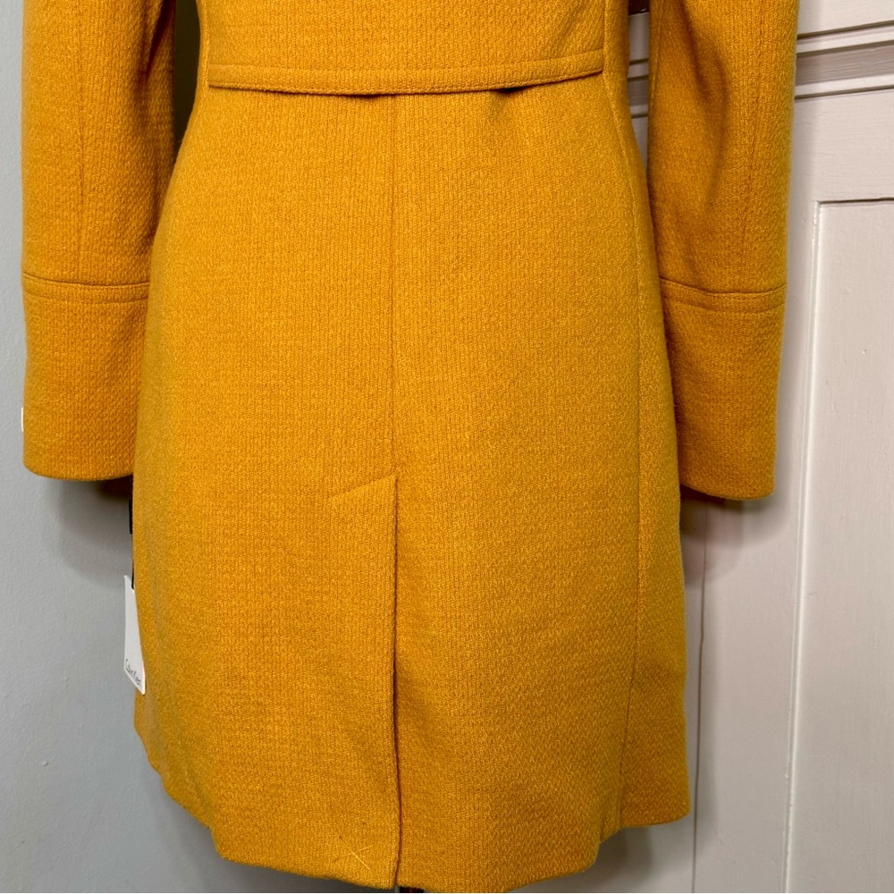NWT Calvin Klein Single Breasted Wool Pea Coat Winter Dress Coat Mustard Size 6 - Picture 9 of 14